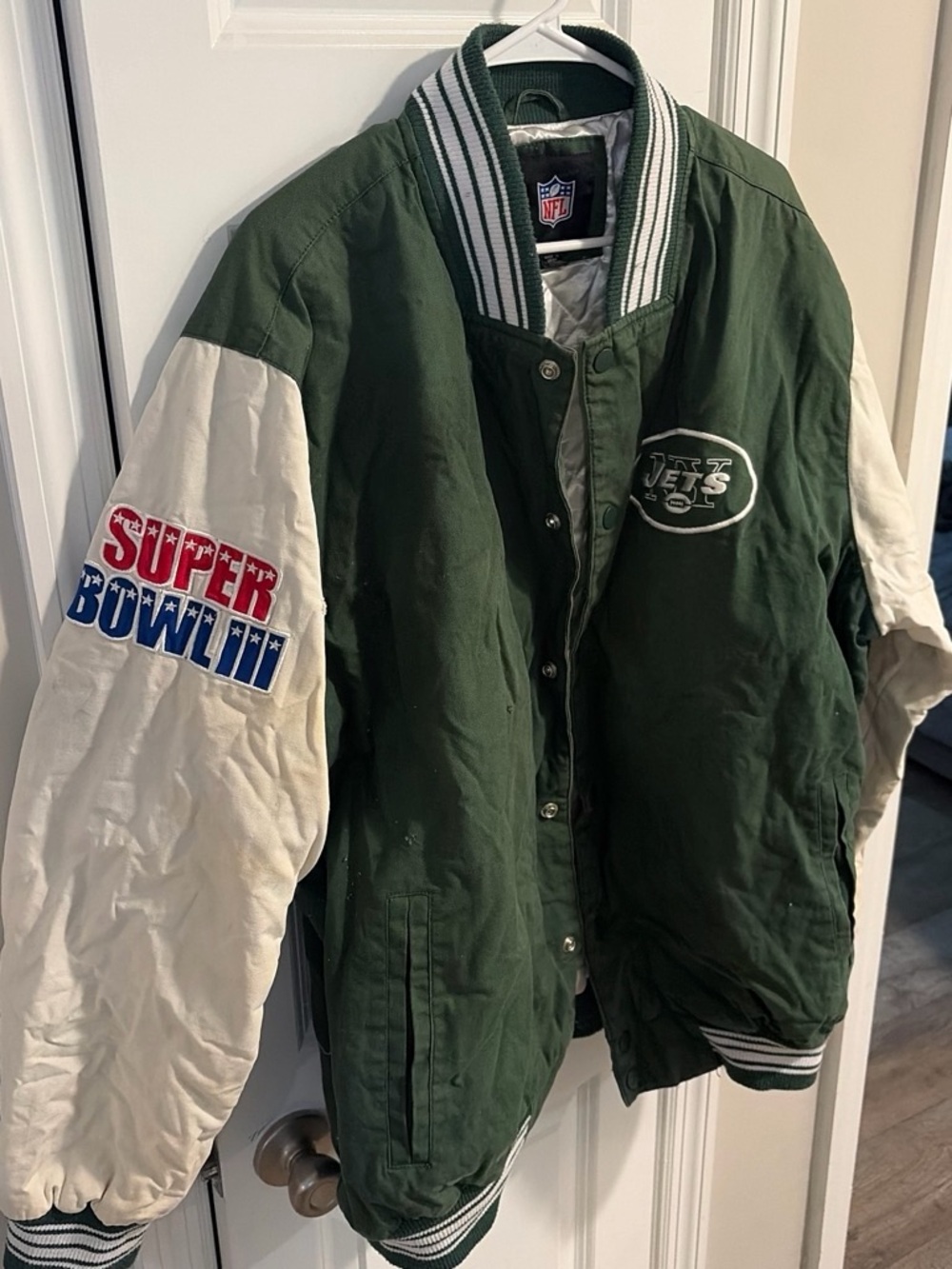 NFL Green and White Varsity Super Bowl Jacket